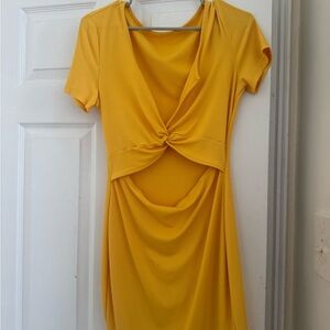 Yellow Twist-Front Mini Dress